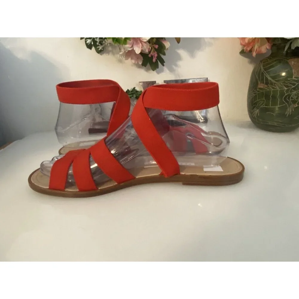 Vintage Perry Ellis Stretchy Red Women’s‎ Strappy Sandal Flat Gladiator Size 9B